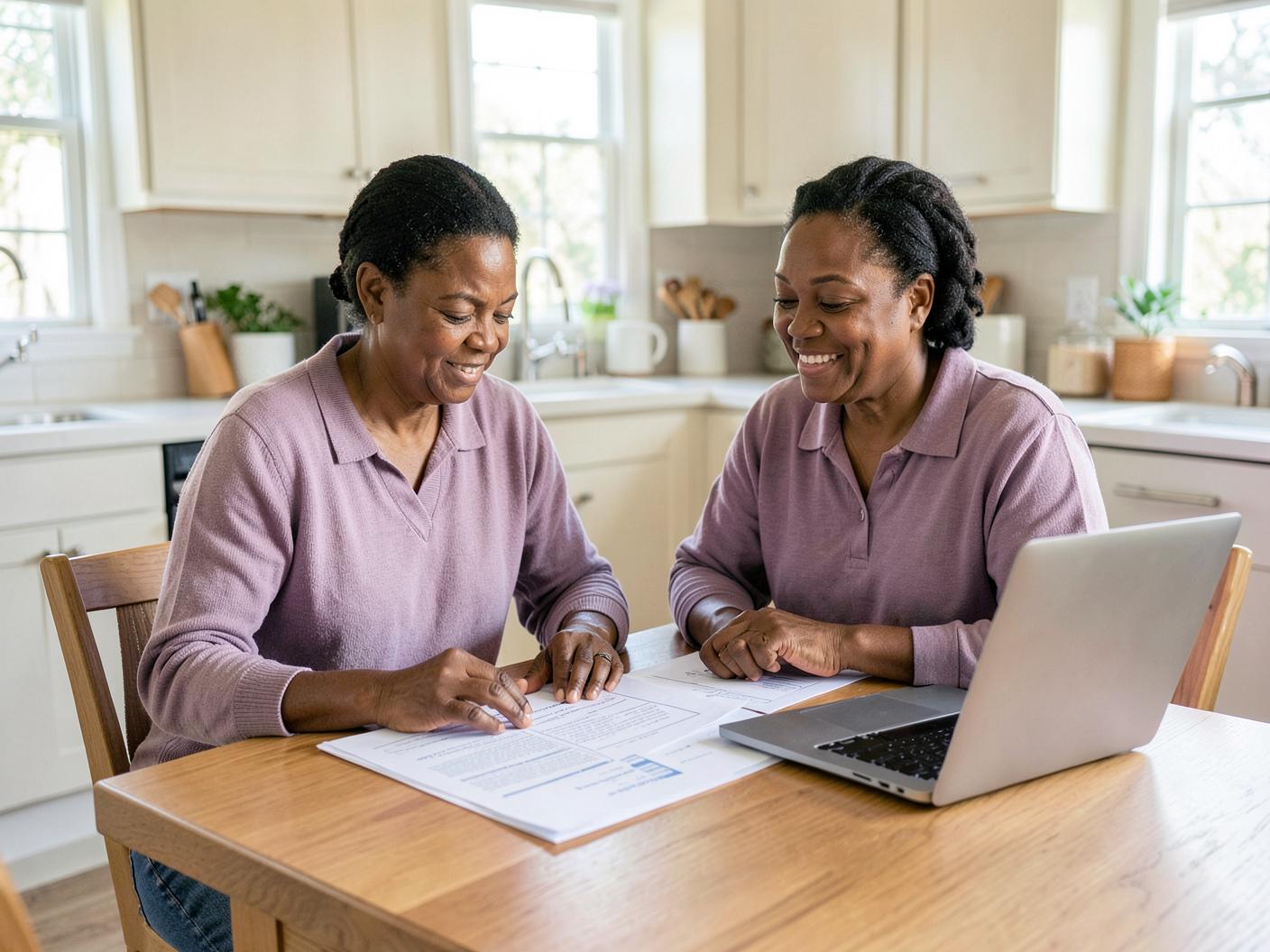 Homeowners comparing mortgage refinancing options at their kitchen table
